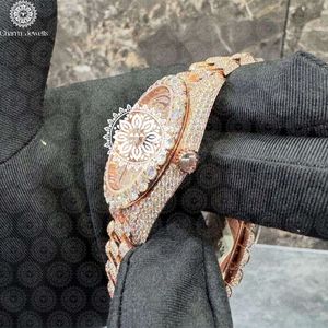 Charm Jewells Luxury Women's Gold <b>Watch</b> 38mm Round Diamond Encrusted Sapphire Dial Analog Quartz Movement Folding Clasp - Product Image 2