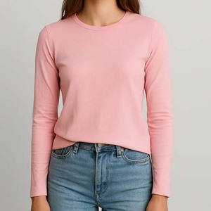 Camiseta de Manga Larga Rosa Extra Grande para Mujer, 100% Algodón Ecológico de Alta Calidad, Cuello Redondo, Estilo Casual Elegante - Product Image 1
