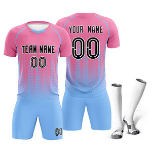 ชุดฟุตบอลสีดำชมพูแบบใหม่พร้อมโลโก้ทีมแบบกำหนดเอง ชุดฟุตบอลซับลิเมชั่นสำหรับผู้ชาย ปรับแต่งได้เต็มรูปแบบ ระบายอากาศได้ดี - Product Image 1