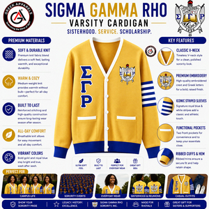 เสื้อคาร์ดิแกนสไตล์วินเทจ แขนยาว คอวี ปักลาย Sigma Gamma Rho Sorority สำหรับผู้หญิง ผ้าอะคริลิกกันยับ - Product Image 5