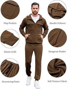 Ensemble de survêtement 2 pièces pour homme, collection automne, haut de gamme, avec sweat à capuche à manches longues et fermeture éclair quart de tour, tenue décontractée avec poche kangourou - Product Image 5