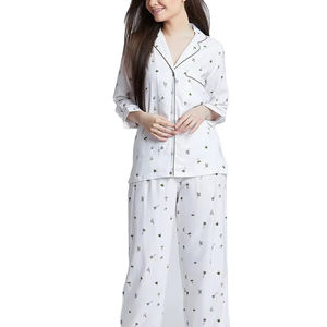 Conjunto de Pijama para Mujer, Estilo Moderno, Camisa y Pantalones Estampados Elegantes, Cintura Elástica, Verano, Personalizado, Térmico - Product Image 1