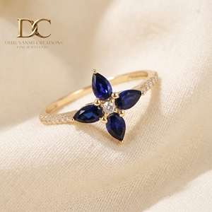 14KT Solid Gold Engagement <b>Ring</b> with Lab Grown Diamond & Lab Grown <b>Blue</b> Sapphire IGI Certified Luxury Fine Jewelry for Women - Product Image 2