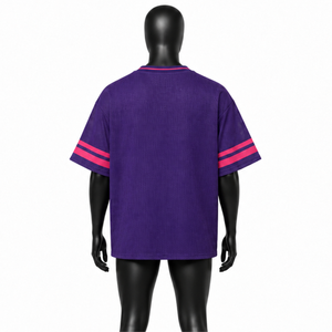 Wholesale men Mesh Cropped Football Jersey Purple V-Neck Short Sleeve Streetwear Vintage Varsity Print 88 Athletic T-Shirt <b>Tee</b> - Product Image 3