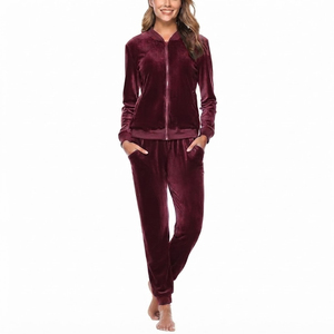 Chándal de terciopelo con cremallera para mujer, informal, 100% algodón, forro polar, ropa de calle de invierno, chándal de terciopelo de corte regular para mujer - Product Image 1
