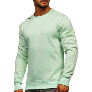 <b>Men's</b> Mint Green Crewneck Sweatshirt Regular Fit Solid Color Casual <b>Pullover</b> Knitted Cotton Autumn Wear - Product Image 1