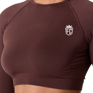 Top Corto Deportivo Elástico de Cachemira Marrón sin Costuras para Mujer, para Entrenamiento en el Gimnasio, Ropa Deportiva - Product Image 5