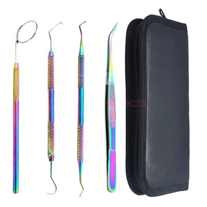 4 Pcs Multi Rainbow Dental Hygiene Plaque Remover Set Scaler Explorer Excavator Mouth Mirror Tweezer Plier Medic Instruments - Product Image 6