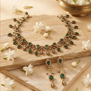 Elegante Juego de Collar con Colgante de Piedra Verde Artificial Chapado en Oro y Pendientes a Juego para Mujer, Joyería Étnica para Fiestas - Product Image 2