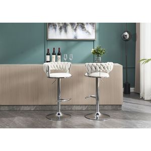 Set di 2 Sgabelli da Bar Girevoli Regolabili in Altezza con Base Cromata e Poggiapiedi, Design Semplice in Velluto + Gambe Cromate + Sollevamento Meccanico - Product Image 5