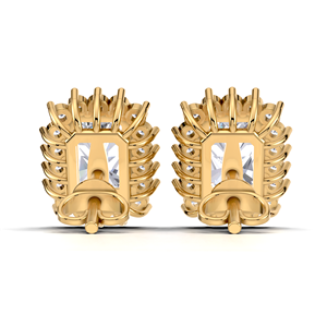 Boucles d'oreilles clous en diamant taille radiant double halo 1,24 carat, en or jaune, blanc et rose 18 carats, avec fermoir à vis, bijoux de luxe pour mariée - Product Image 2