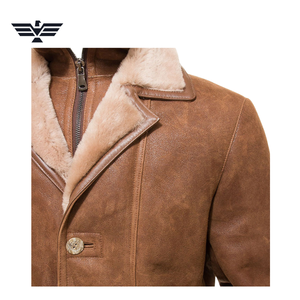 Veste longue en cuir véritable pour homme, doublure en fausse fourrure, col montant, respirante, fermeture éclair, coupe-vent, style moto urbain pour l'hiver - Product Image 6