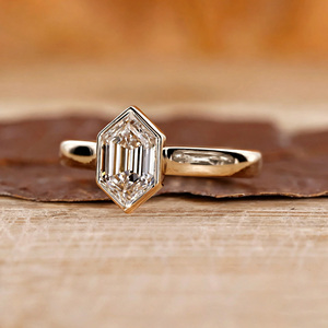 Hot Selling Luxury Hexagon Step Cut Lab Grown <b>Diamond</b> Bezel Solitaire <b>Ring</b> Custom 14K 18K Gold IGI VVS Bridal Jewelry - Product Image 1