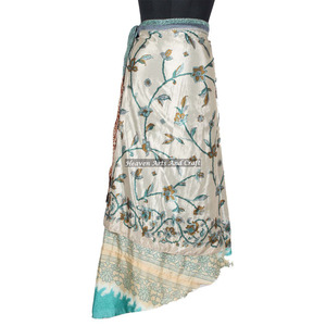 New Fabulous Designer Vintage Silk Tube Dress From India Women Wear Vintage Silk Sari Long Length <b>Wrap</b> Around <b>Skirt</b> 2 Layer - Product Image 5