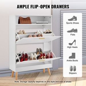 Mobiletto Portascarpe Autoportante a 2 Cassetti con Vano Superiore Ribaltabile per Scatole e Organizzatori di Scarpe da Ingresso - Product Image 4