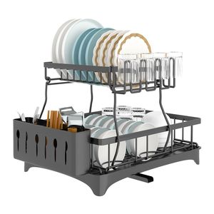 Escurridor de Platos Desmontable de 2 Niveles con Organizador, Soporte Giratorio para Utensilios y Bandeja de Drenaje para una Secado Eficiente - Product Image 1