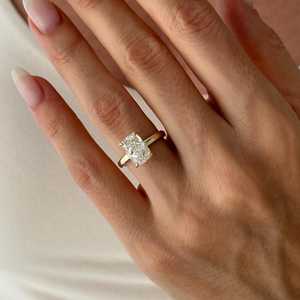 3 Carat Elongated Cushion Diamond Solitaire <b>Ring</b> , 14k Yellow Gold 2.5MM <b>Thick</b> Band Engagement <b>Ring</b>, IGI Certified - Product Image 4