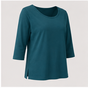 Camiseta holgada de manga tres cuartos con cuello redondo color verde azulado intenso para mujer WTS-0038 - Product Image 3