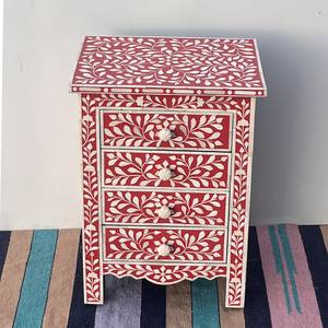 Table console en os incrusté rouge avec trois tiroirs de rangement, table d'appoint incrustée d'agate pour salon - Product Image 1