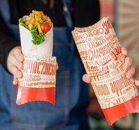 Dossiers en papier kraft personnalisés avec logo privé, taille et motif, en matériaux recyclés, pour rouleaux de poulet et sushis emballés, à prix réduit