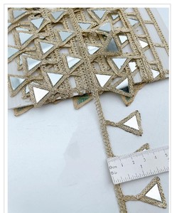 Eco-Friendly Vintage Designer <b>Mirror</b> Work Embroidery Lace Trim with Geometric Pattern for Ethnic Wear Bags Shoes Craft Projects - Product Image 3