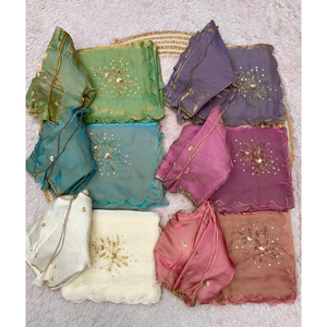 Sari Tradicional de Organza Bordado en Verde Claro de Algodón de Lujo para Niñas con Borde Festoneado para Bodas y Fiestas - Product Image 5