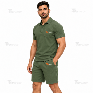 Conjunto de Camiseta Polo y Pantalones Cortos Transpirables para Hombre, 210 GSM, Algodón, Ropa Deportiva Informal de Verano, Logotipo Personalizado, Marca Privada, OEM - Product Image 2