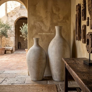 Vase décoratif de table et de sol en céramique artisanale moderne, en argile terracotta noire rustique, Tararear S Cream, vente en gros - Product Image 3