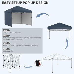 Gazebo Pop-up Blu Navy 3x3m con Pareti Laterali, Borsa per il Trasporto e Sacchi di Peso - Altezza Regolabile per Feste - Product Image 5