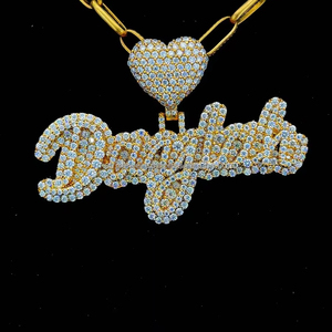 Hip Hop Personalized <b>Name</b> Plate <b>Pendant</b> Bling Cursive Letter Initial <b>Necklace</b> Custom Heart <b>Name</b> <b>Necklace</b> for Women Jewelry - Product Image 1