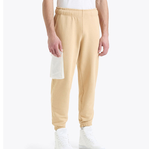Pantalon décontracté en coton pour homme, taille mi-haute, cordon élastique, coupe droite, beige, style jogging, pour l'automne, avec poches, en tissu tricoté - Product Image 1