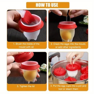 6 pcs <b>Silicone</b> Egg Poacher Non Stick Steam Egg Cooker Red Reusable Boiling Mold for Breakfast Kitchen - Product Image 6