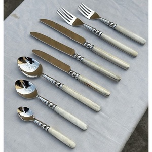 Ensemble de couverts en résine design avec poignées argentées polies miroir, couverts modernes parfaits pour la maison, l'hôtel, les dîners et l'usage quotidien - Product Image 1