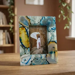Handmade Resin Photo <b>Frame</b> Rectangular Tabletop Decor Agate Pattern Vertical Orientation Inlay Printing Modern Home Display - Product Image 5
