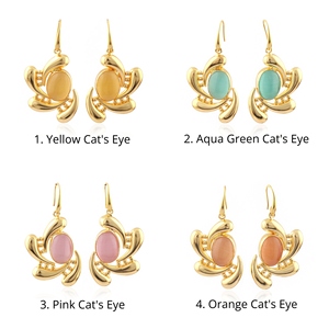 Women's Fashion Jewelry Cat's Eye Oval Gemstone <b>Dangle</b> Drop <b>Earrings</b> Brass 18k <b>Gold</b> Plated Designer Statement Wholesale <b>Earring</b> - Product Image 1