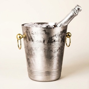 Deluxe Quality Hammered Stainless Steel Ice Bucket Double Wall Insulated Wine <b>Cooler</b> For Parties & Bar With Matching Tongs - Product Image 6