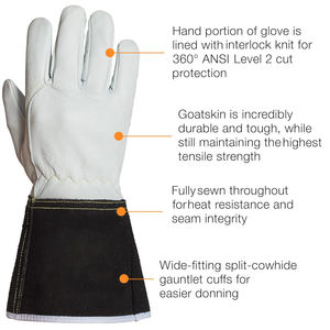 Gants de soudage en cuir avec manchette noire, réutilisables, résistants à la chaleur, longs, pour le soudage TIG et les travaux de construction - Product Image 3