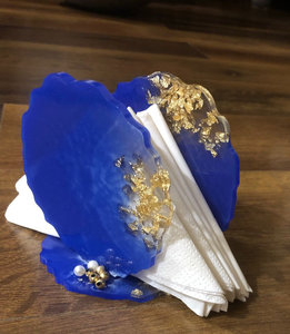 Porte-mouchoirs en résine époxy, couleur bleu profond, avec paillettes dorées et perles, motif floral, prix imbattable - Product Image 1