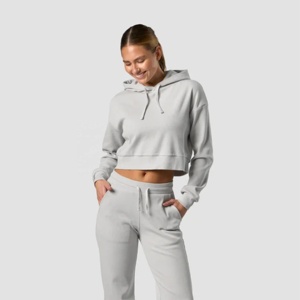 Sudadera corta con capucha para mujer, chándal y sudaderas con capucha con hombros caídos, sudaderas recortadas de material transpirable y suave para mujer - Product Image 1