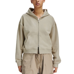 2025 Sudadera con capucha de algodón de alta calidad para mujer lavada con ácido personalizada Casual doble recortada con cremallera estilo de invierno con cuello con capucha - Product Image 1