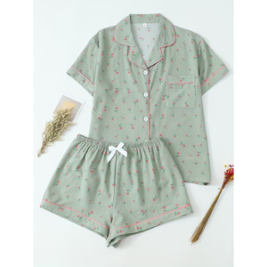ชุดนอนผู้หญิงฤดูร้อนและฤดูใบไม้ผลิ ผ้าโพลีเอสเตอร์เนื้อนุ่ม แขนสั้น ใส่สบาย เหมาะสำหรับการพักผ่อนและนอนหลับอย่างสงบในชีวิตประจำวัน - Product Image 1