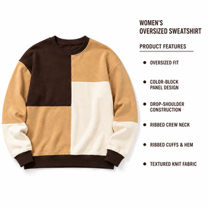 เสื้อสเวตเชิ้ตโอเวอร์ไซส์ผู้หญิง OEM แบบ Color Block 300 GSM ผ้าฝ้าย 65% โพลีเอสเตอร์ 35% ผ้าฟลีซเนื้อนุ่ม สไตล์สตรีทแวร์สั่งทำพิเศษ - Product Image 6