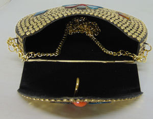 Handmade Metal <b>Clutch</b> Cum Sling Bag Jewel Stone Metal <b>Clutch</b> Gold Bag - Product Image 6