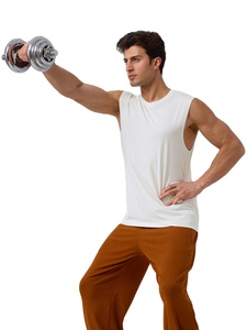 Débardeur sans manches impression personnalisée disponible OEM 140gsm débardeur respirant Gym course solide hommes col rond débardeurs - Product Image 5