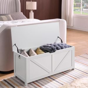 Banc de rangement blanc rétro pour entrée avec 2 charnières, montage facile, coffre/banc de rangement, meuble de chambre - Product Image 6