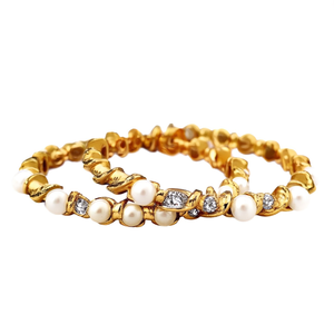 Orthodox Wedding Bangles-24K Gold Plated with Pearl and Diamond Accents - Product Image 1