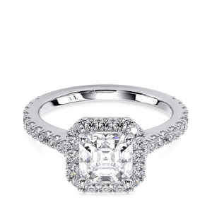 10K White Gold Asscher Cut Lab Grown Diamond Halo Engagement <b>Ring</b> 1.5 CT IGI Certified Rhodium Plated Women's Wedding - Product Image 1