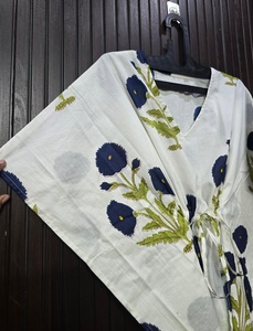 Robe en coton à imprimé floral pour femmes, col en v, manches courtes, longueur complète, vêtements de nuit décontractés, robe d'été - Product Image 2