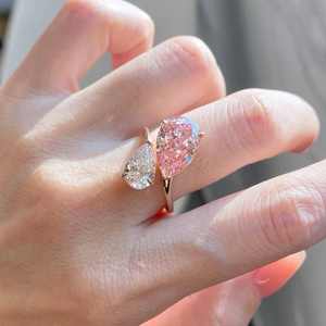 Anillo de compromiso de moissanita de dos piedras con corte de pera, chapado en oro, banda abierta, joyería fina para mujer, regalos de aniversario - Product Image 2