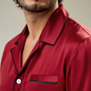 Conjunto de Pijama Clásico de Lujo, Manga Larga, Cierre de Botones, Satén Transpirable, para Uso en Interiores, Cuello Camisero, Ropa de Dormir - Product Image 4